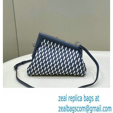 Fendi First Small bag in White and blue woven leather 2023