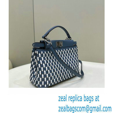 Fendi Peekaboo Mini bag in White and blue woven leather 2023 - Click Image to Close