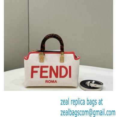 Fendi beige canvas mini By The Way Boston bag 2023