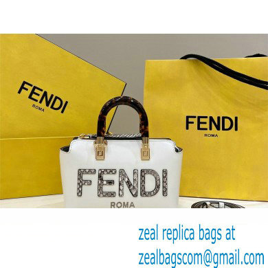 Fendi white leather and elaphe by the way mini Boston bag 2023