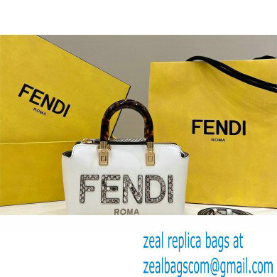 Fendi white leather and elaphe by the way mini Boston bag 2023 - Click Image to Close