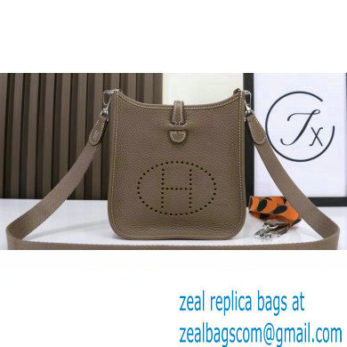 Hermes Evelyne III TPM Bag In Original Togo Leather taupe grey with silver Hardware (Machine Made)