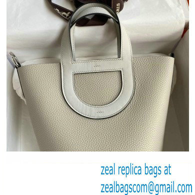 Hermes In-The-Loop Tote Bag In Original taurillon clemence Leather Pearl Gray with Silver Hardware (Full Handmade Quality)
