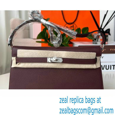 Hermes Kelly Elan Bag In Original Mysore Leather Burgundy 2023(Full Handmade) - Click Image to Close