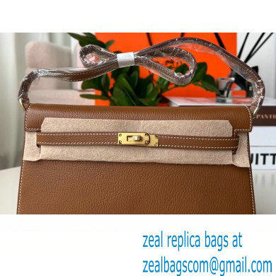 Hermes Kelly Elan Bag In Original Mysore Leather Golden Brown 2023(Full Handmade) - Click Image to Close