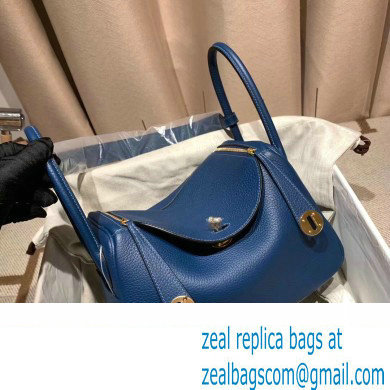 Hermes Lindy 26cm Bag in original taurillon clemence leather deep blue(handmade) - Click Image to Close