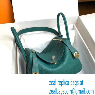 Hermes Lindy 26cm Bag in original taurillon clemence leather malachite(handmade) - Click Image to Close