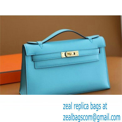 Hermes Mini Kelly 22 Pochette Bag Blue du nord in Swift Leather(handmade)