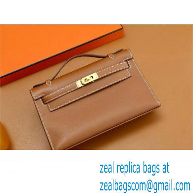 Hermes Mini Kelly 22 Pochette Bag gold brown in Swift Leather(handmade)