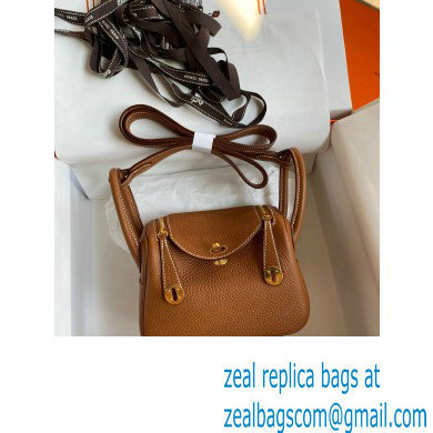 Hermes Mini Lindy 19cm Bag in original taurillon clemence leather golden brown(handmade)