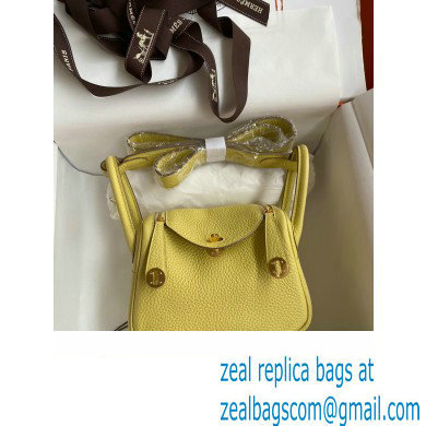 Hermes Mini Lindy 19cm Bag in original taurillon clemence leather jaune poussin(handmade)