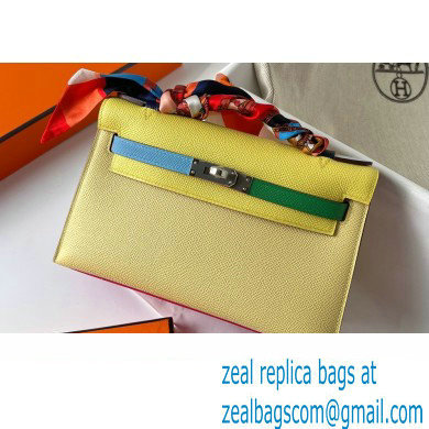 Hermes Mini Pochette Bag In Original Epsom Leather Yellow/Blue/Green/Orange/Fuchsia (Full Handmade)