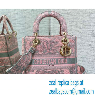 Lady Dior Medium D-Lite Bag in Pink and Gray Toile de Jouy Sauvage Embroidery - Click Image to Close
