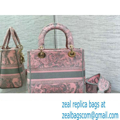 Lady Dior Medium D-Lite Bag in Pink and Gray Toile de Jouy Sauvage Embroidery