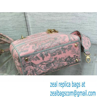 Lady Dior Medium D-Lite Bag in Pink and Gray Toile de Jouy Sauvage Embroidery