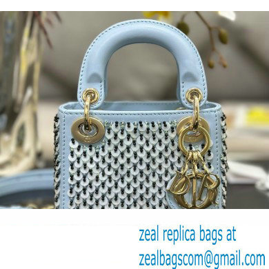 Lady Dior Micro Bag Blue In Embroidered With Sequins and Beads