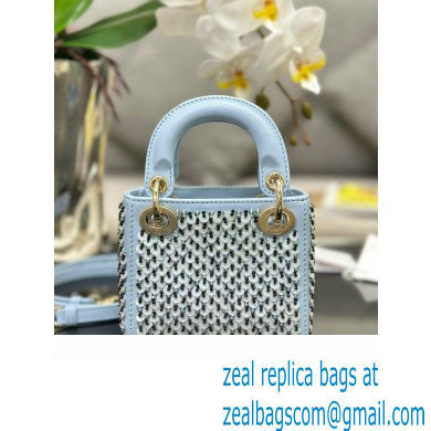 Lady Dior Micro Bag Blue In Embroidered With Sequins and Beads