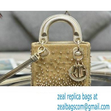 Lady Dior Micro Bag Gold in Satin with Gradient Bead Embroidery - Click Image to Close