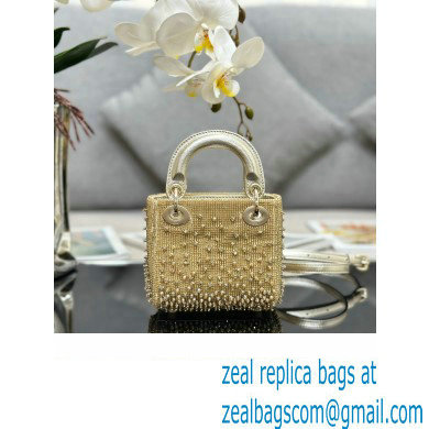 Lady Dior Micro Bag Gold in Satin with Gradient Bead Embroidery - Click Image to Close