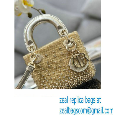 Lady Dior Micro Bag Gold in Satin with Gradient Bead Embroidery - Click Image to Close