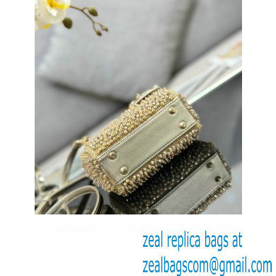 Lady Dior Micro Bag Gold in Satin with Gradient Bead Embroidery