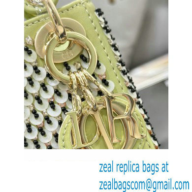 Lady Dior Micro Bag Green In Embroidered With Sequins and Beads