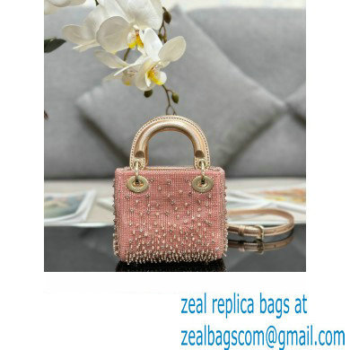 Lady Dior Micro Bag Pink in Satin with Gradient Bead Embroidery
