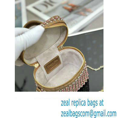 Lady Dior Micro Vanity Case In Gold Tone Square Motif Embroidery Set With Strass And Round Beads 01