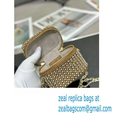 Lady Dior Micro Vanity Case In Gold Tone Square Motif Embroidery Set With Strass And Round Beads 02