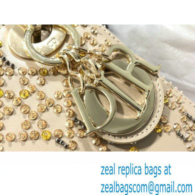 Lady Dior Mini Bag Metallic Cannage Calfskin Platinum Beaded Embroidery