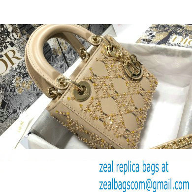 Lady Dior Mini Bag Metallic Cannage Calfskin Platinum Beaded Embroidery