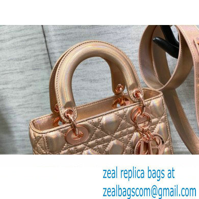 Lady Dior Small Bag in Iridescent and Cannage Lambskin Pink Gold