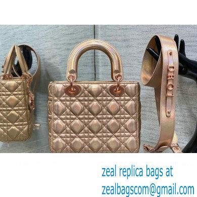 Lady Dior Small Bag in Iridescent and Cannage Lambskin Pink Gold