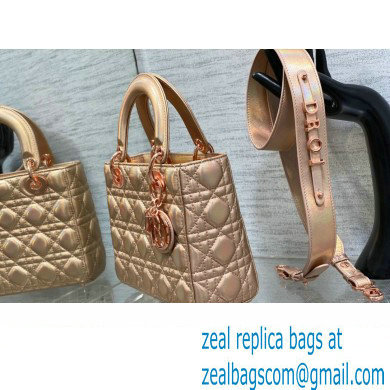 Lady Dior Small Bag in Iridescent and Cannage Lambskin Pink Gold