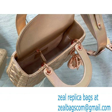 Lady Dior Small Bag in Iridescent and Cannage Lambskin Pink Gold