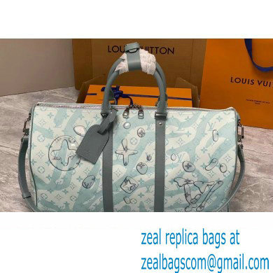 Louis Vuitton Monogram Aquagarden canvas Keepall Bandouliere 50 Bag M22570 Crystal Blue 2023 - Click Image to Close