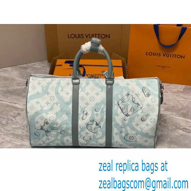 Louis Vuitton Monogram Aquagarden canvas Keepall Bandouliere 50 Bag M22570 Crystal Blue 2023 - Click Image to Close