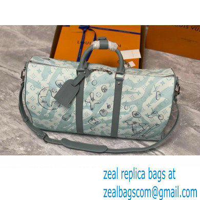 Louis Vuitton Monogram Aquagarden canvas Keepall Bandouliere 50 Bag M22570 Crystal Blue 2023