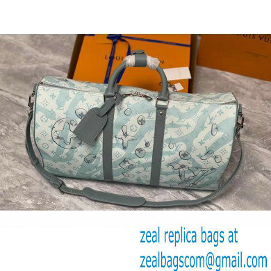 Louis Vuitton Monogram Aquagarden canvas Keepall Bandouliere 50 Bag M22570 Crystal Blue 2023 - Click Image to Close