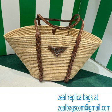 Prada Braided Straw and leather tote bag 1BG312 Beige - Click Image to Close