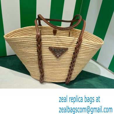 Prada Braided Straw and leather tote bag 1BG312 Beige