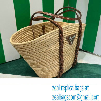 Prada Braided Straw and leather tote bag 1BG312 Beige