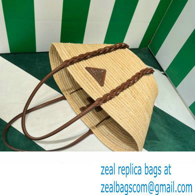 Prada Braided Straw and leather tote bag 1BG312 Beige