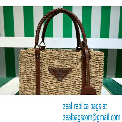 Prada Braided Straw and leather tote bag 1BG336 Beige