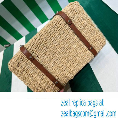 Prada Braided Straw and leather tote bag 1BG336 Beige