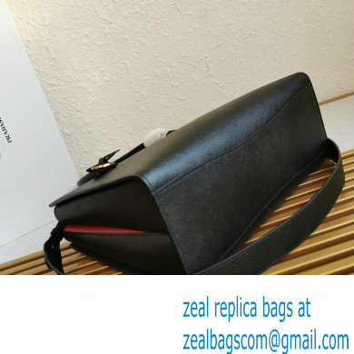 Prada Large Saffiano Leather Handbag 1ba153 Black/Red 2023 - Click Image to Close