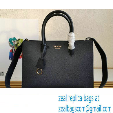 Prada Large Saffiano Leather Handbag 1ba153 Black/Yellow 2023 - Click Image to Close