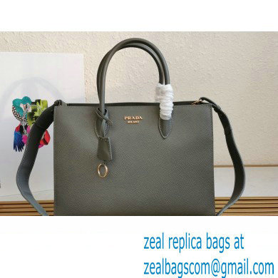 Prada Large Saffiano Leather Handbag 1ba153 Gray/Black 2023 - Click Image to Close