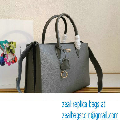 Prada Large Saffiano Leather Handbag 1ba153 Gray/Black 2023 - Click Image to Close