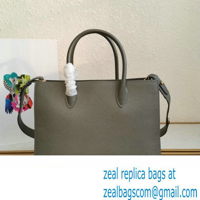 Prada Large Saffiano Leather Handbag 1ba153 Gray/Black 2023 - Click Image to Close